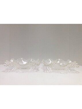 Vtg Set Of Indiana Glass Co. Square Ruffled Diamond Point Candy Dish DW829